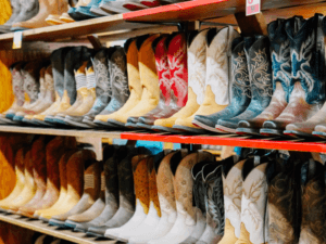 Rows of boots at Boot Factory Outlet