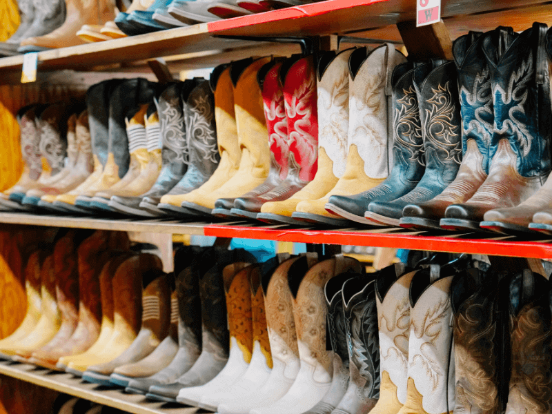 Rows of boots at Boot Factory Outlet