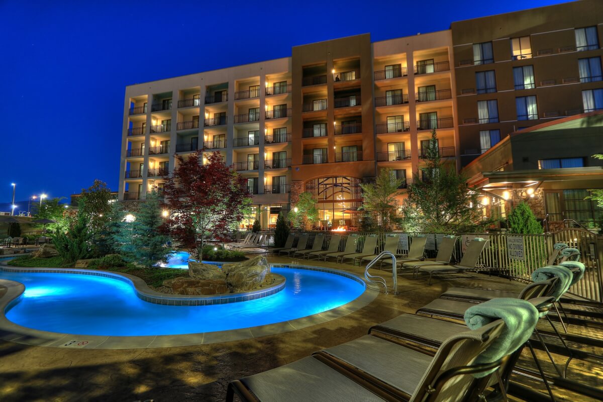 Nighttime poolside view of Courtyard by Marriott - Pigeon Forge